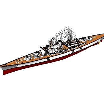 德国Bismarck俾斯麦号战列舰草图大师模型，战列舰SU模型下载