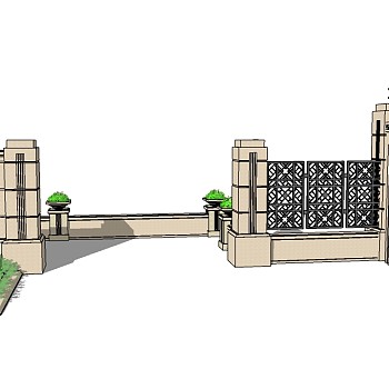欧式入口大门skp文件下载，入口大门SU模型下载