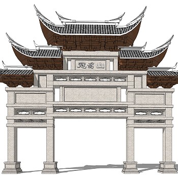 中式牌坊草图大师模型下载，入口大门sketchup模型分享