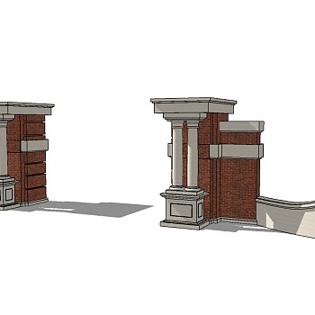欧式入口大门SU模型免费下载，入口大门草图大师模型下载