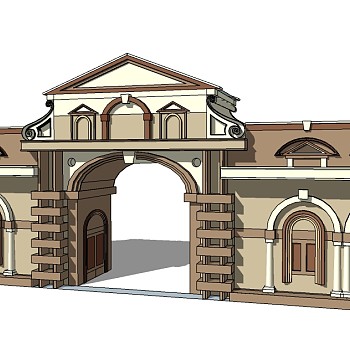 欧式入口大门草图大师模型下载，入口大门sketchup模型