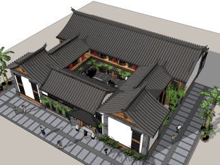 中式古建筑院落草图大师模型，古建民俗sketchup模型免费下载