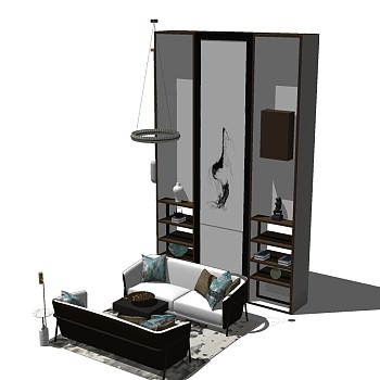 黑白简约沙发草图大师模型，沙发skp模型下载