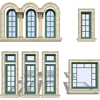 欧式窗草图大师模型,欧式窗SU模型下载