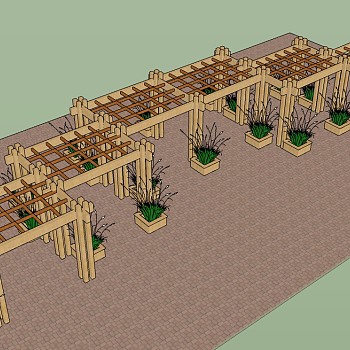 现代实木廊架草图大师模型，廊架sketchup模型下载