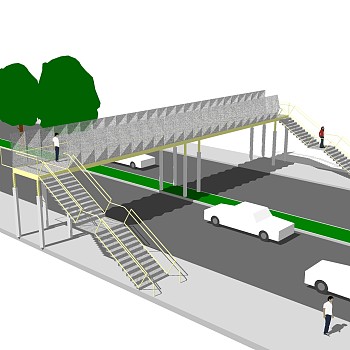 现代人行天桥草图大师模型，人行天桥sketchup模型免费下载