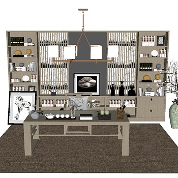 现代书架sketchup模型，书柜草图大师模型下载