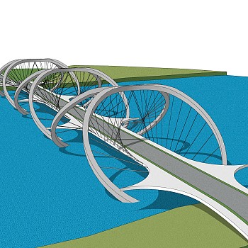 悬索桥设计草图大师模型下载，sketchup悬索桥su模型分享