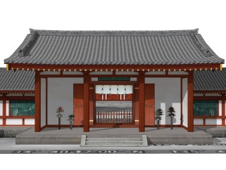 中式围合建筑草图大师模型，古建民俗su模型分享下载