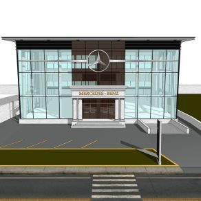 现代奔驰4S汽车展厅草图大师模型，展厅su模型下载