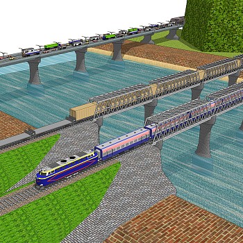 铁路桥草图大师模型设计下载，sketchup铁路桥su模型分享