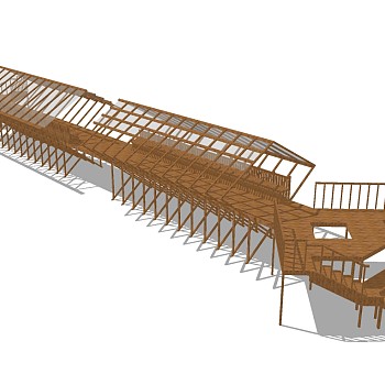 新中式实木造型长廊架草图大师模型，实木造型长廊架sketchup模型下载