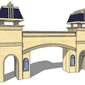 欧式入口大门SU模型下载，入口大门草图大师模型分享
