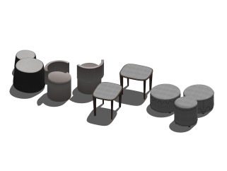 现代布艺沙发凳组合草图大师模型，沙发凳sketchup模型下载