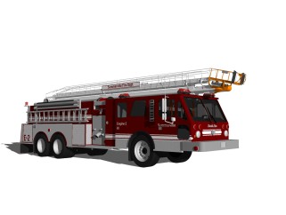 现代云梯消防车su模型，消防车skp模型，消防车su素材下载