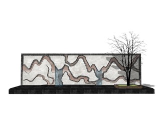 新中式景观墙草图大师模型，景观墙sketchup模型免费下载