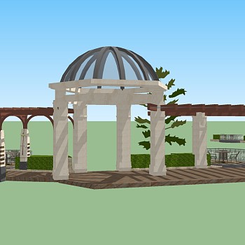 欧式景观廊架草图大师模型，景观廊架sketchup模型下载