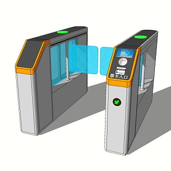 现代人行摆闸SU模型，人行摆闸SKP模型下载