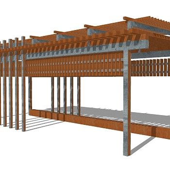 新中式实木造型廊架草图大师模型，实木造型廊架sketchup模型下载