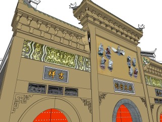 中式古建门面草图大师模型，门面sketchup模型
