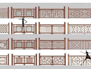  中式护栏 中式勾栏 木制木艺栏杆扶手
